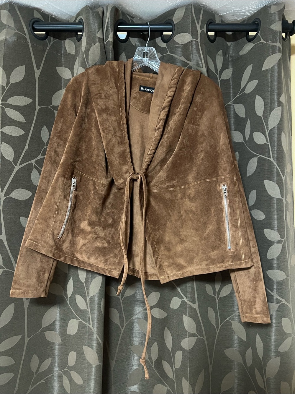 Blank NYC Brown Suede Tie-Front Hooded Jacket